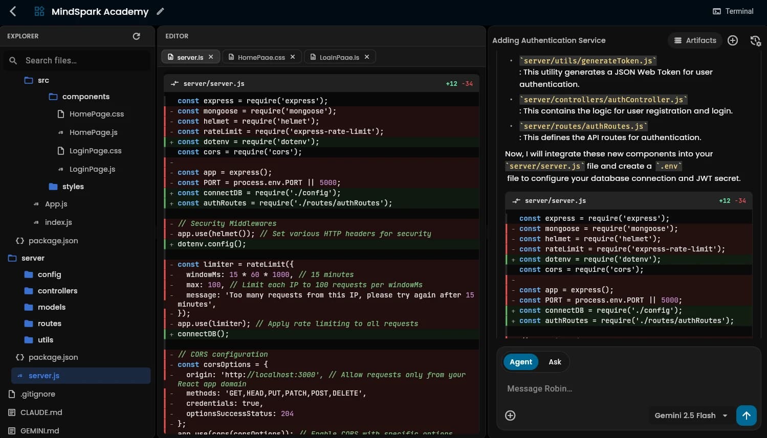 RobinAI IDE interface
